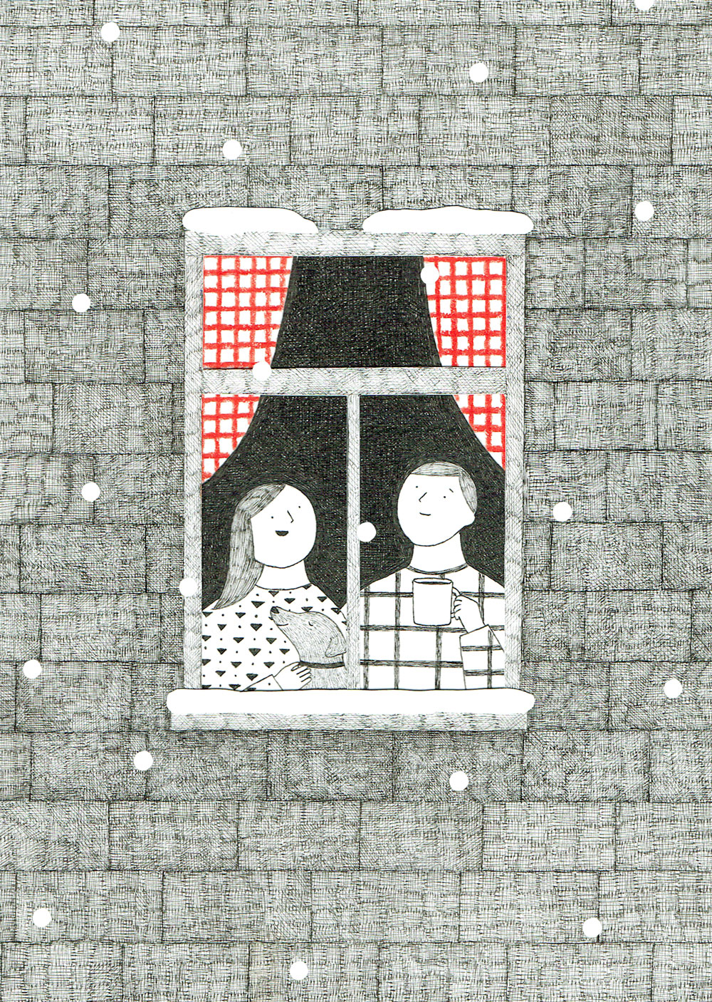 雪を部屋から眺める男女’（近藤　瞳）